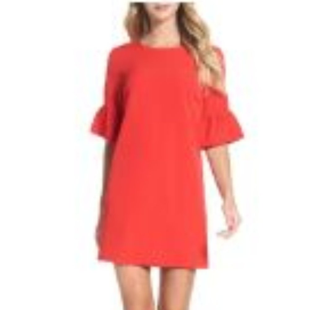 NWT Charles Henry Bell Sleeve Shift Red Dress, small petite, Nordstrom